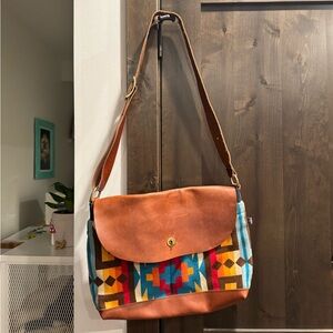 Wool leather Aztec bag
